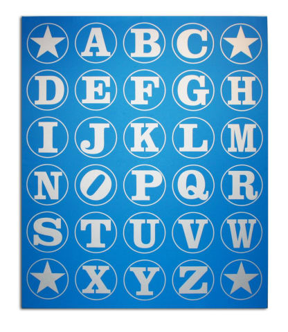 Robert Indiana Alphabet Wall Blue On Silver 2011 rosenbaumcontemporary