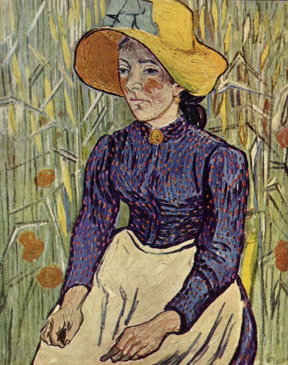 van gogh peasant woman against a background of wheat drawingfineart