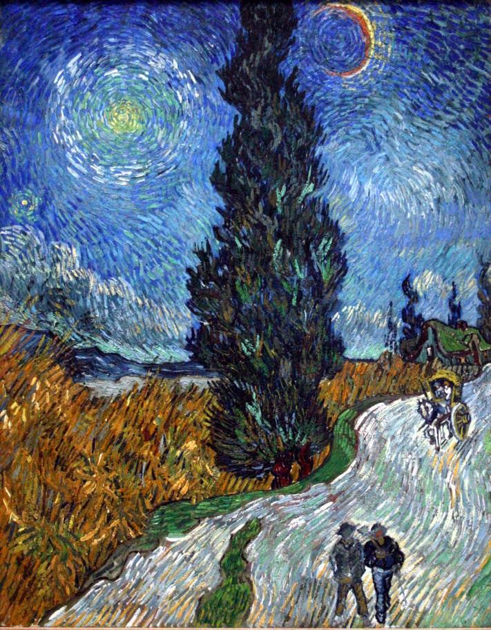 van gogh road with cypress and star 1890 indianscrewup