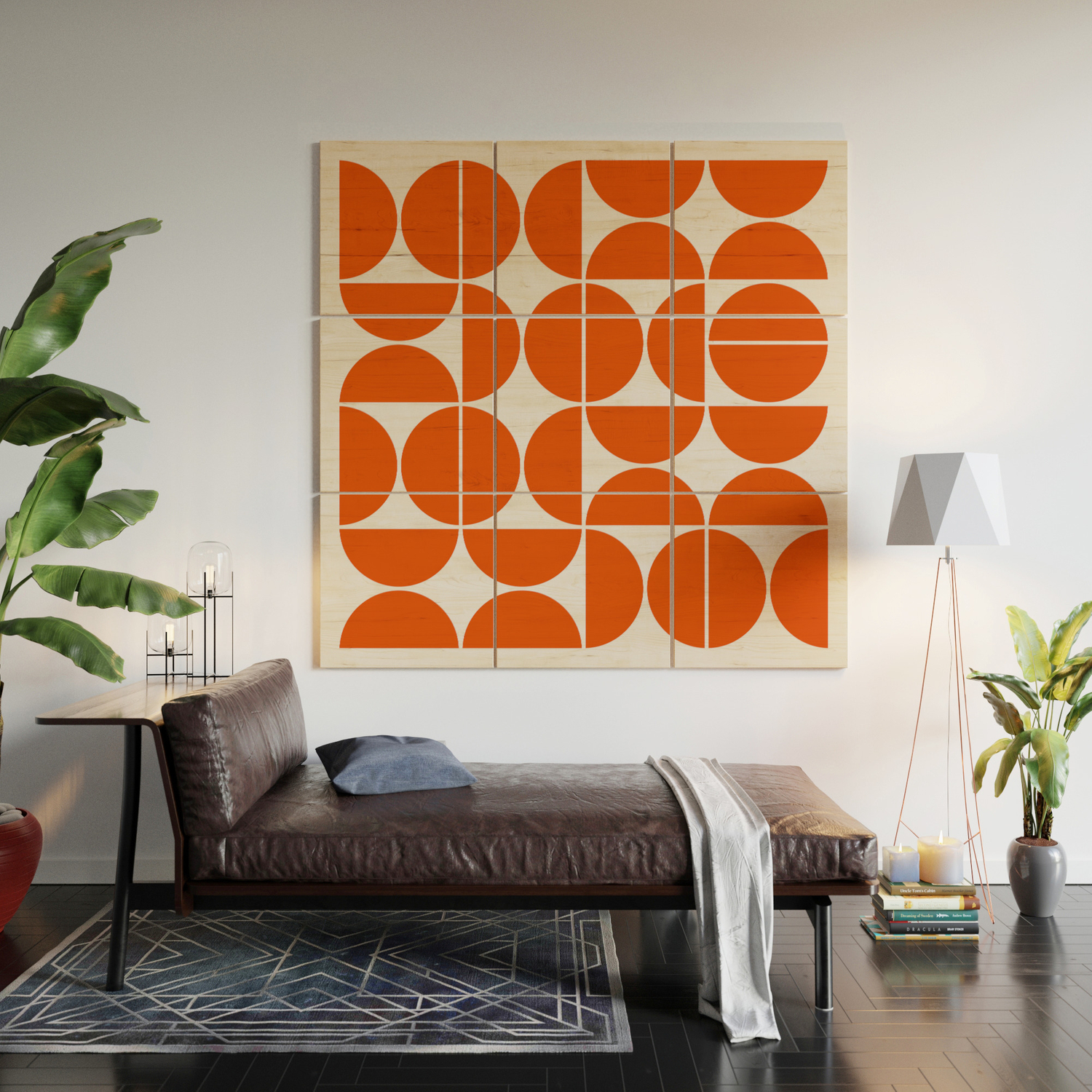mid century modern geometric 04 orange wood wall art